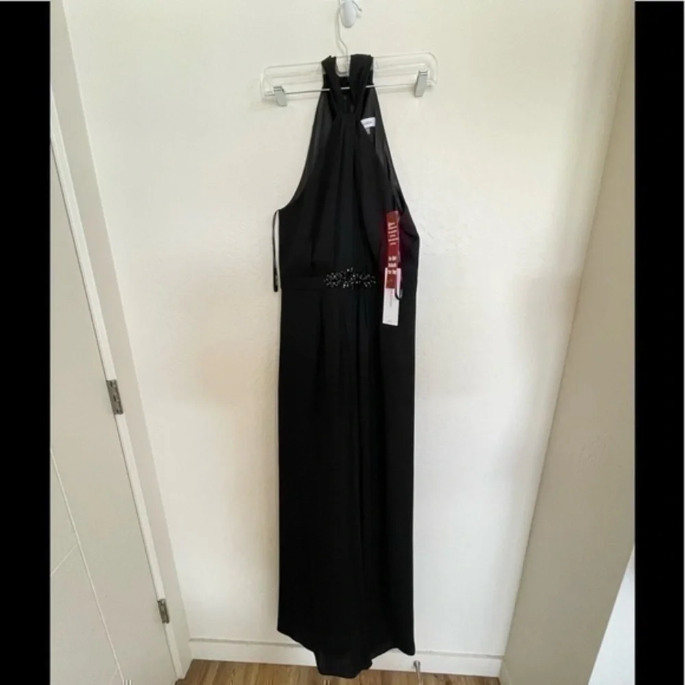 CALVIN KLEIN Womens Black Lined Sleeveless Halter Evening Wide Leg Jumpsuit